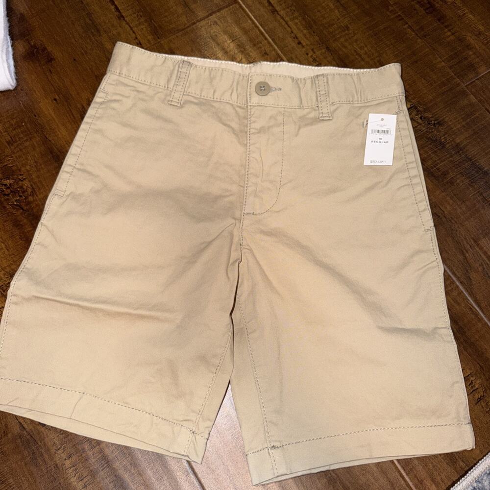 Gap Kids Boy Size 10 Regular Khaki Flat Front 7" Inseam Chino Shorts prep